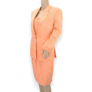 Jacquard Beaded Orange Peach Dress Set 4 Tank Shell Top Skirt 6 Blazer 4 Suit
